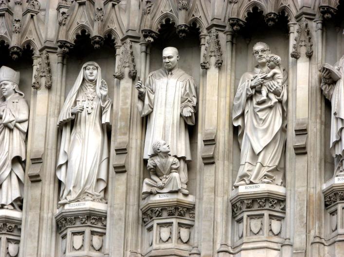 The Modern Martyrs at Westminster Abbey. Statue on exterior of church. MLK