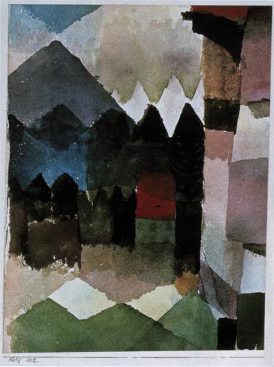 Paul Klee cubist landscape painting in muted colors