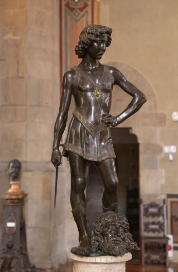 Andrea del Verrocchio, David with the head of Goliath, c. 1466 - 69. Bronze. Bargello National Museum. Wikimedia Commons.