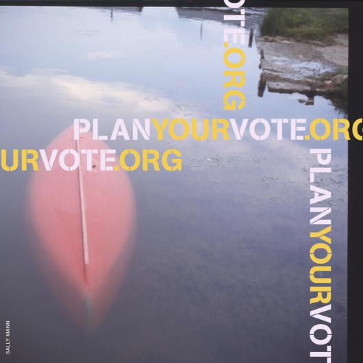 plan your vote .org poster with a photo of a submerged canoe