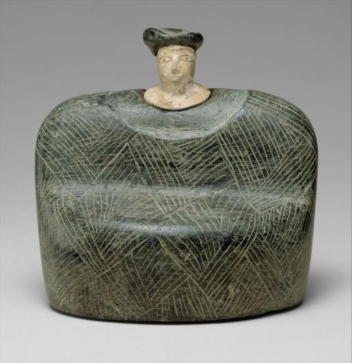 Made by the Bactria-Margiana Archaeological Complex culture during the Bronze Age, c. late 3rd–early 2nd millennium B.C. Measures 3 9/16 × 3 11/16 × 1 7/8 in (9 × 9.4 × 4.8 cm).