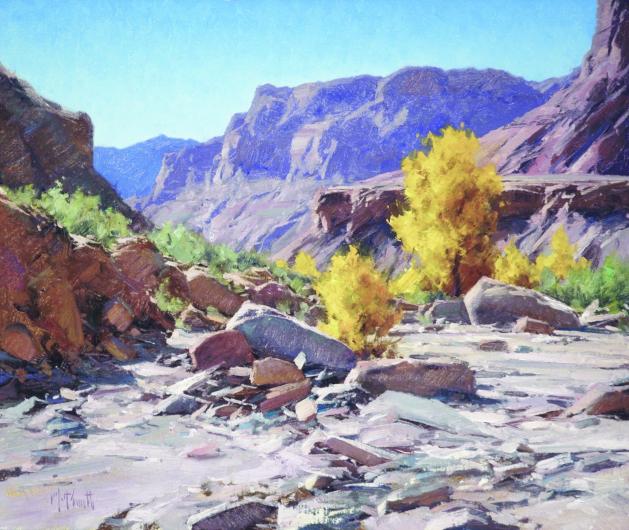 Matt Smith painting of a mountain pass