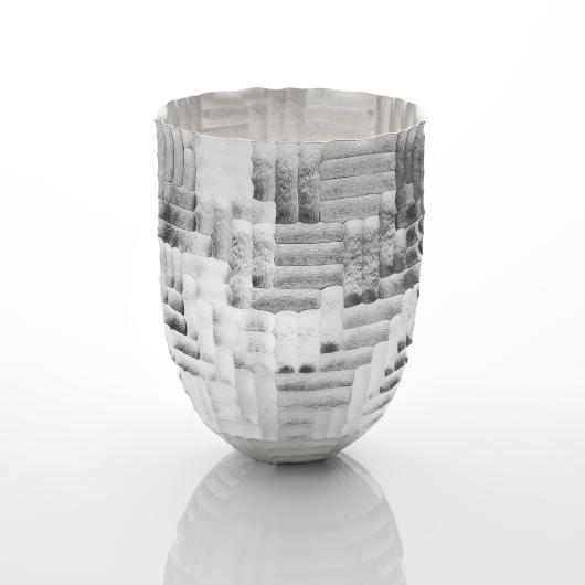 Hiroshi Suzuki, Miyabi-Fire Vase, 2023, hammered and chased silver