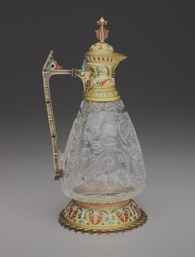 Unknown artist and Jean-Valentin Morel, Rock Crystal Ewer with Gold and Enamel Mounts, Ewer: 980 - 1020 CE; Spout, handle and base: completed April 1854, rock crystal, gold, colored enamels, The Keir Collection of Islamic Art on loan to the Dallas Museum of Art, K.1.2014.1.A-B. 